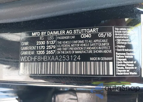 2010 Mercedes-Benz E 350 4Matic из США, поврежденный, VIN WDDHF8HBXAA253124